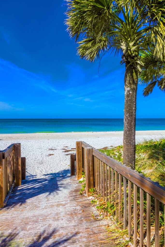 Walkway to Gulf of Mexico beach on Anna Maria Island in Bradenton Beach Florida